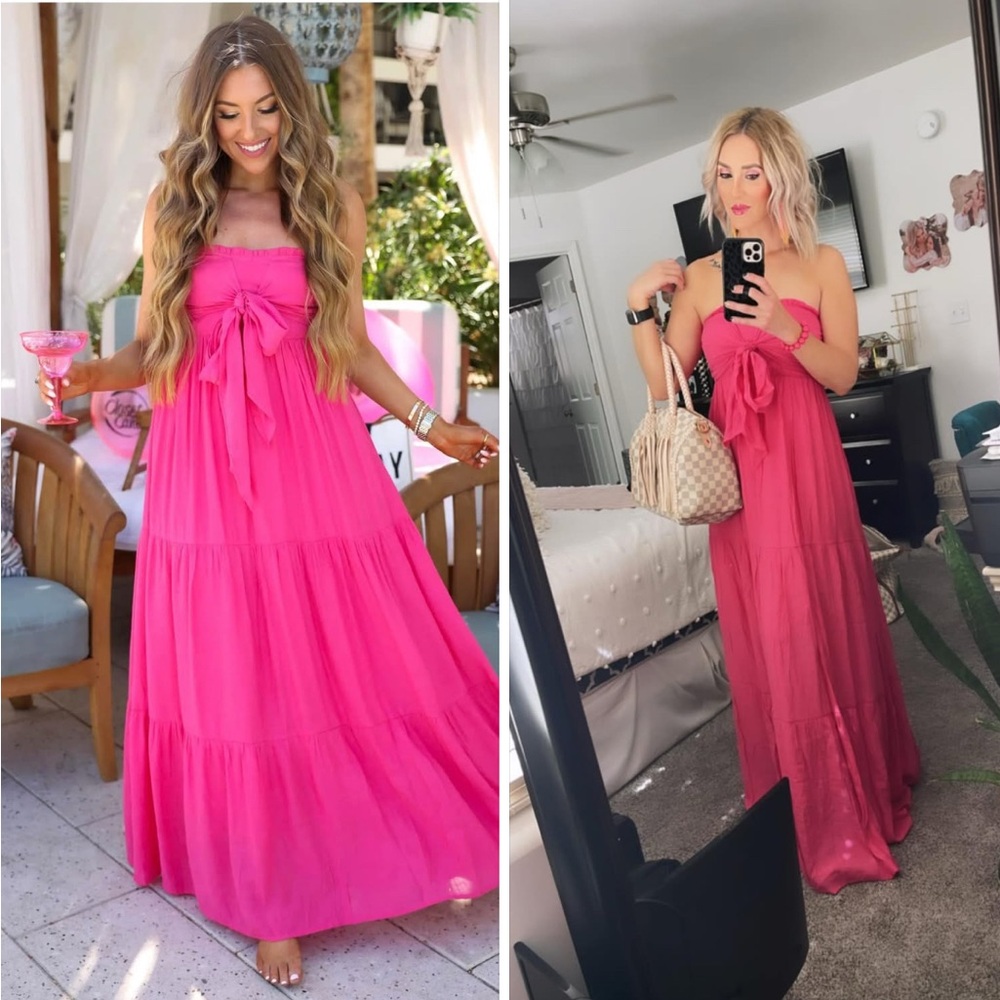 Elegant Pink Strapless Maxi Dress